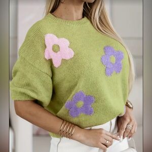 Floral Pattern Crew Neck Sweater